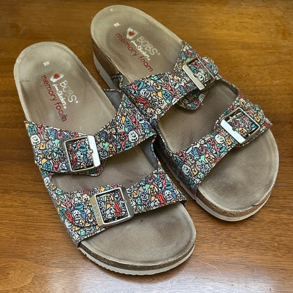 BOBS from Skechers Colorful dog lovers Buckle Sandals boho folk art 8 - Picture 2 of 5